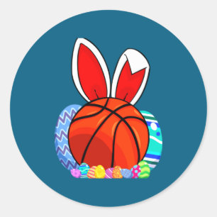 Pegatina Redonda Camiseta de conejito de Pascua de baloncesto para