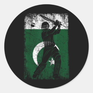 Pegatina Redonda Camiseta de cricket con la bandera de Pakistán fan