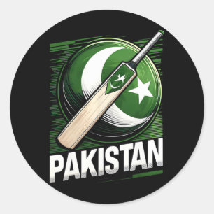 Pegatina Redonda Camiseta de críquet de Pakistán Bandera de críquet