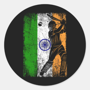 Pegatina Redonda Camiseta de críquet india bandera india fan jugado