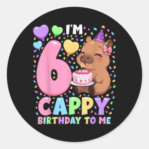 Pegatina Redonda Camiseta de cumpleaños de carpincho 6 niña Kawaii 