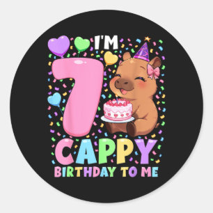 Pegatina Redonda Camiseta de cumpleaños de carpincho 7 Chica Kawaii