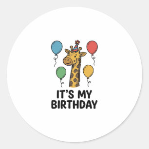 Pegatina Redonda Camiseta de cumpleaños de jirafa linda Diseño de f
