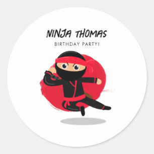 Pegatina Redonda Camiseta de cumpleaños de niños ninja linda negra