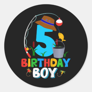 Pegatina Redonda Camiseta de cumpleaños para niños de 5 años niño p