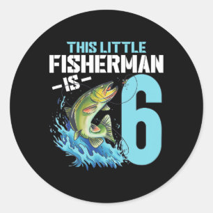 Pegatina Redonda Camiseta de cumpleaños para niños pescando 6 años