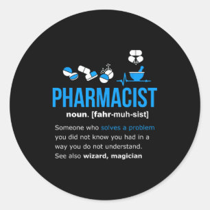 Pegatina Redonda Camiseta de definición de farmacéutico regalo dive