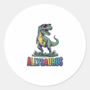 Pegatina Redonda Camiseta de diseño de gafas de sol de dinosaurio v