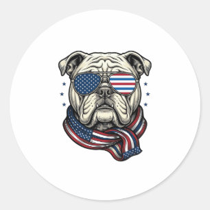Pegatina Redonda Camiseta de diseño de grabado vintage de bulldog p
