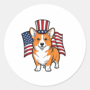Pegatina Redonda Camiseta de diseño de grabado vintage de Corgi pat