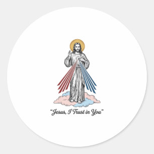 Pegatina Redonda Camiseta de diseño de grabado vintage Jesús confío