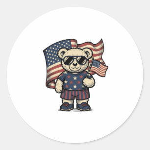 Pegatina Redonda Camiseta de diseño de osito de peluche patriótico