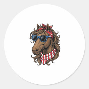 Pegatina Redonda Camiseta de diseño vectorial de cabeza de caballo 