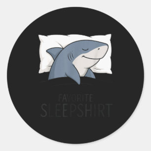 Pegatina Redonda Camiseta de dormir favorita de tiburón Pijama niño