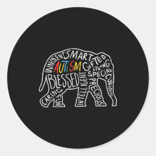 Pegatina Redonda Camiseta de elefante de concienciación sobre el au