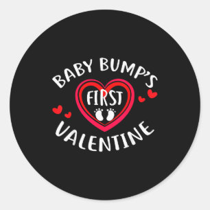 Pegatina Redonda Camiseta de embarazo de San Valentín Primer regalo