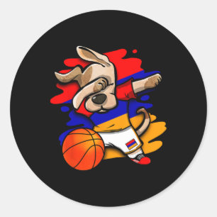 Pegatina Redonda Camiseta de Fans de Dabbing Dog Armenia Sketll Ban