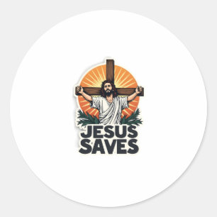 Pegatina Redonda Camiseta de fe con grabado vintage Jesús salva (1)
