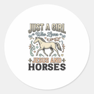 Pegatina Redonda Camiseta De Fe Vintage De Caballo Chica Jesús Y Ca