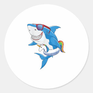 Pegatina Redonda Camiseta de fiesta de tiburones unicornios para ni