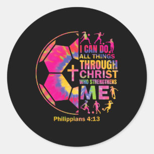 Pegatina Redonda Camiseta de fútbol cristiana para niñas adolescent