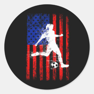Pegatina Redonda Camiseta de fútbol de bandera americana para niñas