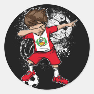 Pegatina Redonda Camiseta de fútbol de Perú chico haciendo Dabbing 