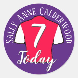 Pegatina Redonda Camiseta de fútbol personalizable para cumpleaños 
