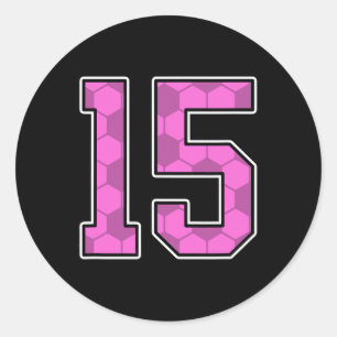 Pegatina Redonda Camiseta de fútbol rosa con patrón número 15 de ju