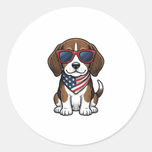 Pegatina Redonda Camiseta de gafas de sol de cachorro de beagle pat