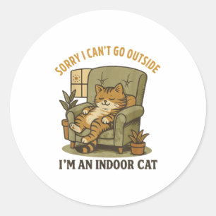 Pegatina Redonda Camiseta de gato divertida, siento no poder salir,
