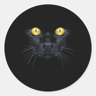Pegatina Redonda Camiseta de Gato Negro Halloween Gato de Ojos Amar