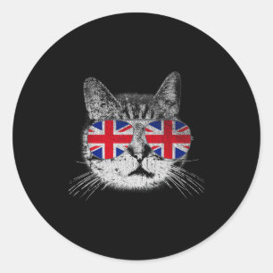 Pegatina Redonda Camiseta de gato Union Jack bandera país retro Ing