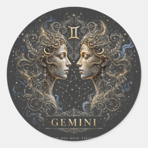 Pegatina Redonda Camiseta de Géminis Zodiaco - Símbolo de Astrologí
