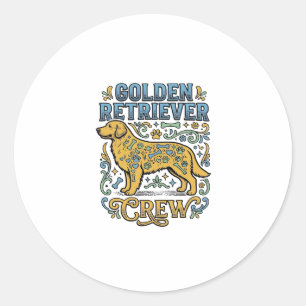 Pegatina Redonda Camiseta de Golden Retriever con arte vintage de a