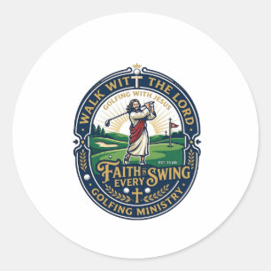 Pegatina Redonda Camiseta de golf de Jesús Diseño basado en la fe_1