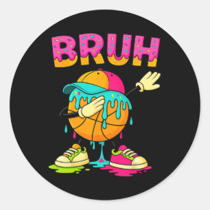 Pegatina Redonda Camiseta de goteo de esqueleto haciendo Dabbing Br