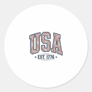 Pegatina Redonda Camiseta de grabado patriótico Vintage USA Est 177
