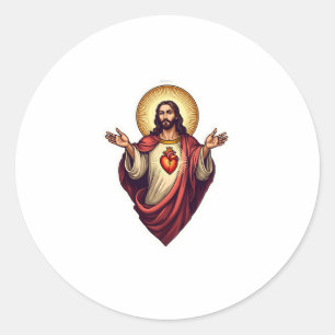 Pegatina Redonda Camiseta de grabado vintage de Jesús del Sagrado C