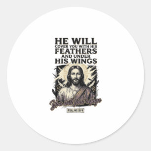 Pegatina Redonda Camiseta de grabado vintage de Jesús Salmo cristia