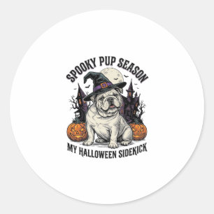 Pegatina Redonda Camiseta de Halloween Bulldog Bruja Lindo Perro Gr