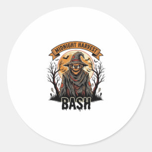 Pegatina Redonda Camiseta de Halloween de Espantapájaros Grabado Vi