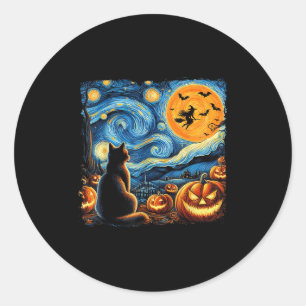 Pegatina Redonda Camiseta de Halloween Hombres Mujeres Gato Negro C