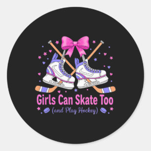 Pegatina Redonda Camiseta de Hockey Chicas También Pueden Patinar L