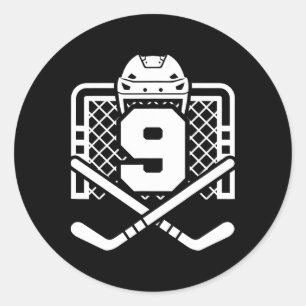 Pegatina Redonda Camiseta de Hockey Número 9 Divertida para Jugador