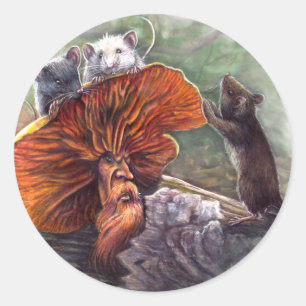 Pegatina Redonda Camiseta de hongos artísticos sin recurso