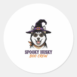 Pegatina Redonda Camiseta de Husky de Halloween Bruja Perro Gráfico