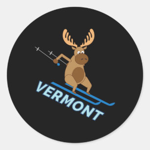 Pegatina Redonda Camiseta de invierno de Vermont Vt esquí alce 