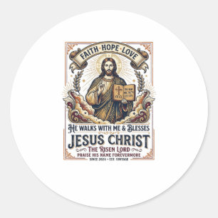 Pegatina Redonda Camiseta de Jesús Surfing Fe Inspiradora
