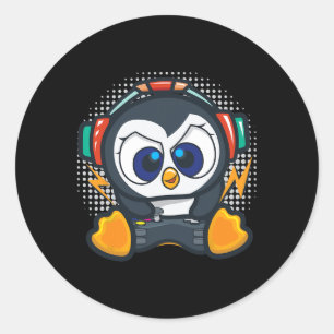 Pegatina Redonda Camiseta de juego de pingüino niños regalo de juga